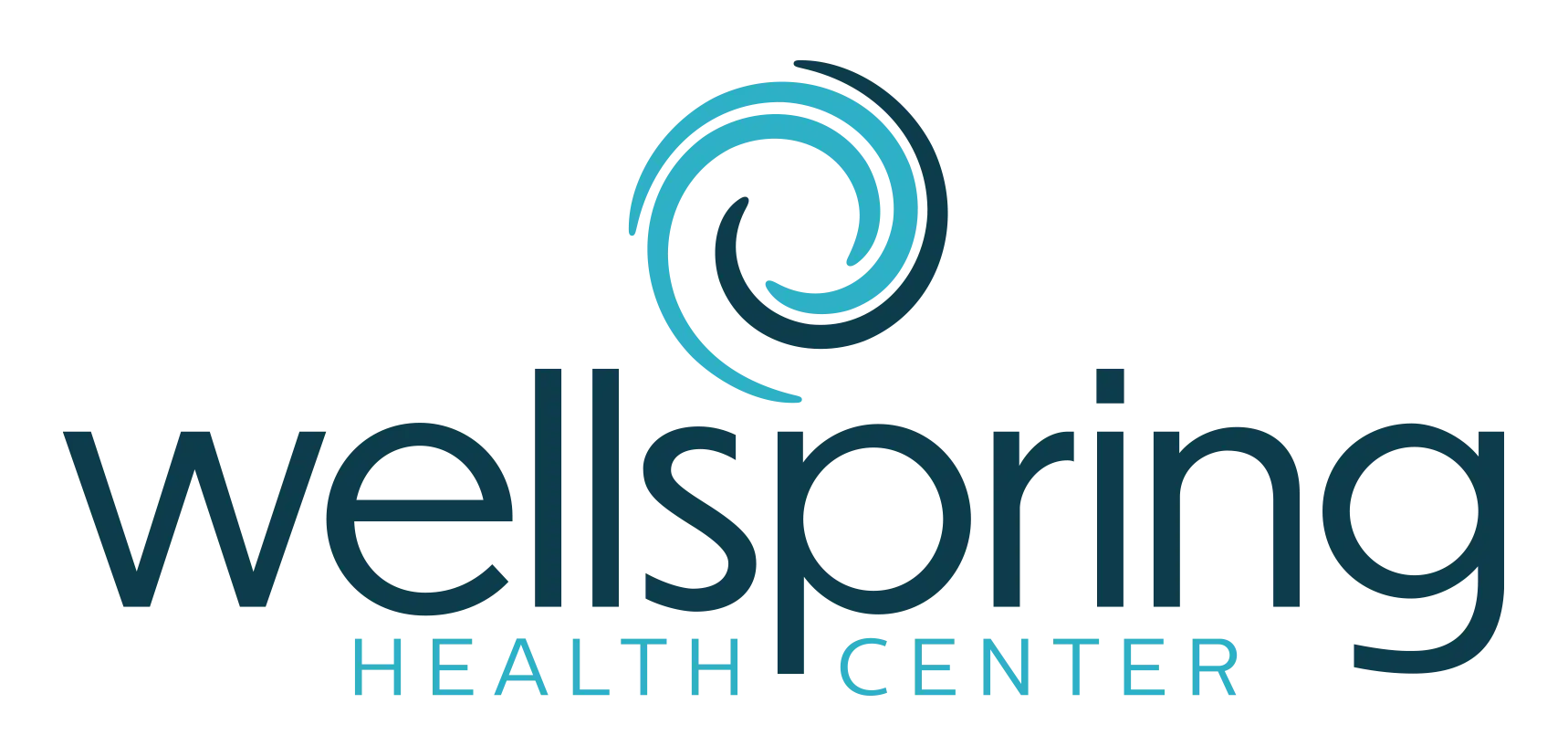 Wellspring Health Center logo with a blue circular swirl above the word 'wellspring' and 'HEALTH CENTER' in turquoise letters // informative